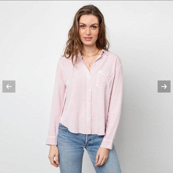 RAILS Ingrid Raw hem Shirt button up chambray Dusty Rose size Small Rayon - Picture 1 of 10